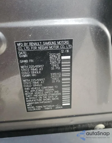 2017 Nissan Rogue S z USA, uszkodzony, nr VIN KNMAT2MV7HP540977